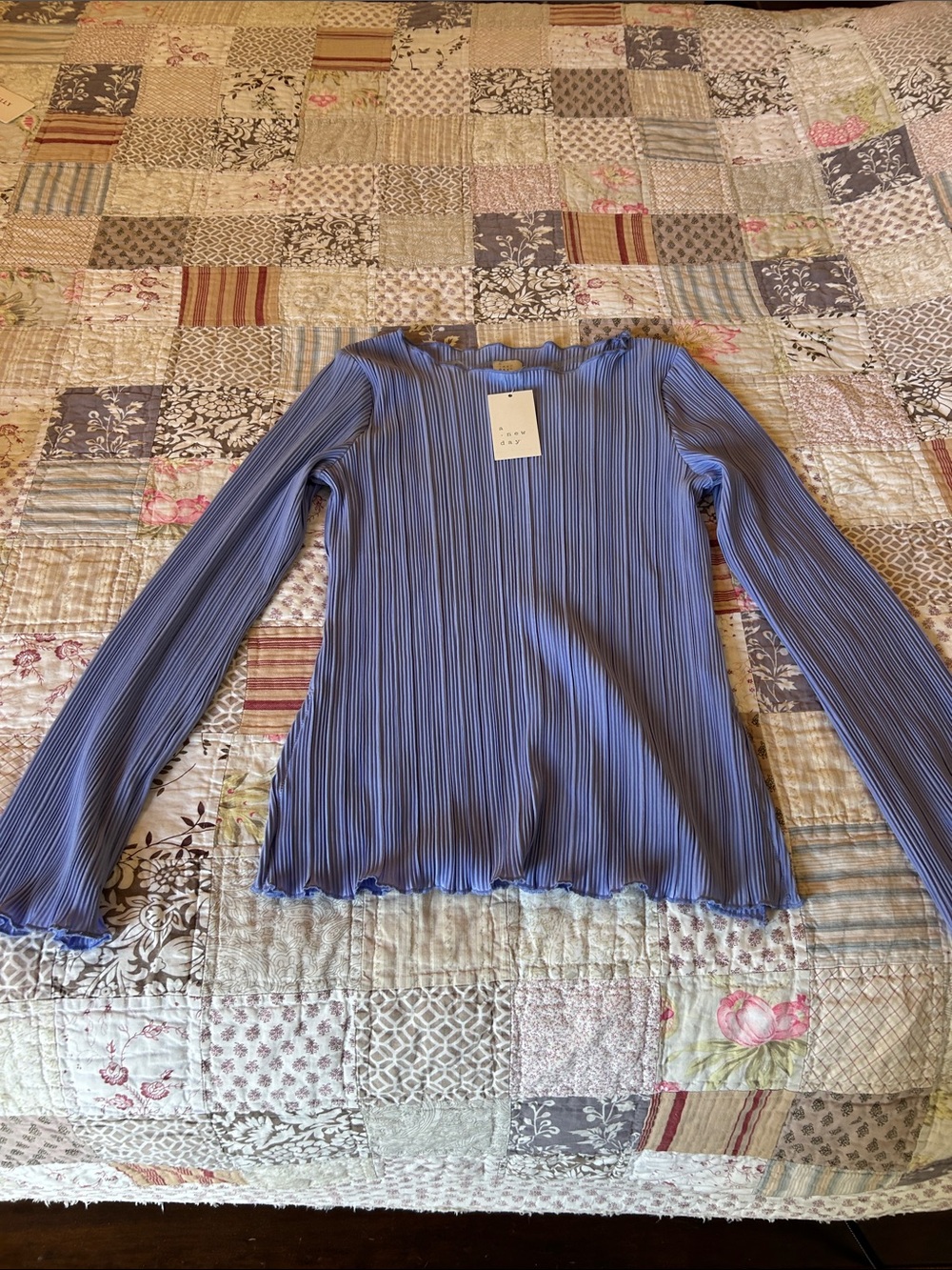 a new day Periwinkle Pleated Long-Sleeve Top